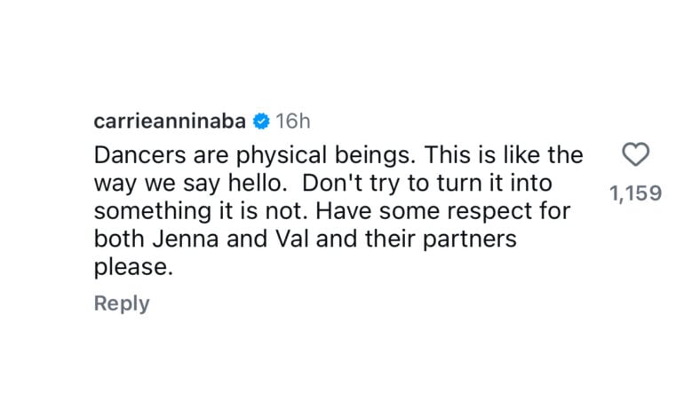 Carrie Ann Inaba Instagram comment screen grab