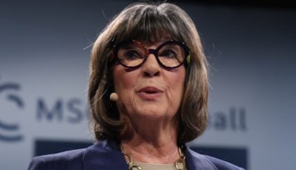 Christiane Amanpour speaks to the audience to introduce Reza Pahlavi, son of Mohammad Reza Pahlavi, the deposed Shah of Iran, and a political opposition leader in exile, at a Townhall panel on the future of Iran at the 62nd Munich Security Conference on February 13, 2026