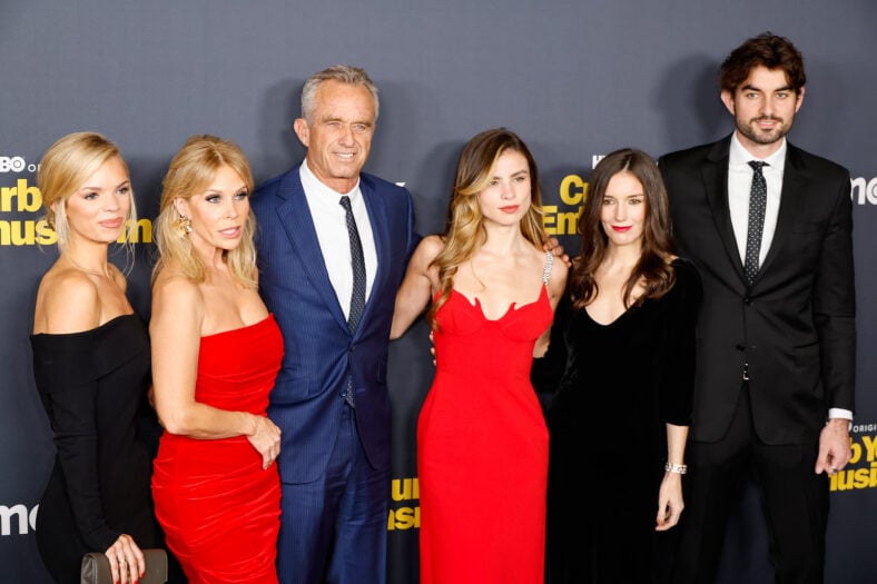 Cat Young, Cheryl Hines, Robert F. Kennedy Jr.,Giulia Be, guest and Conor Kennedy attend the season 12 premiere of HBO's "Curb Your Enthusiasm" at Directors Guild Of America on January 30, 2024 in Los Angeles, California. 