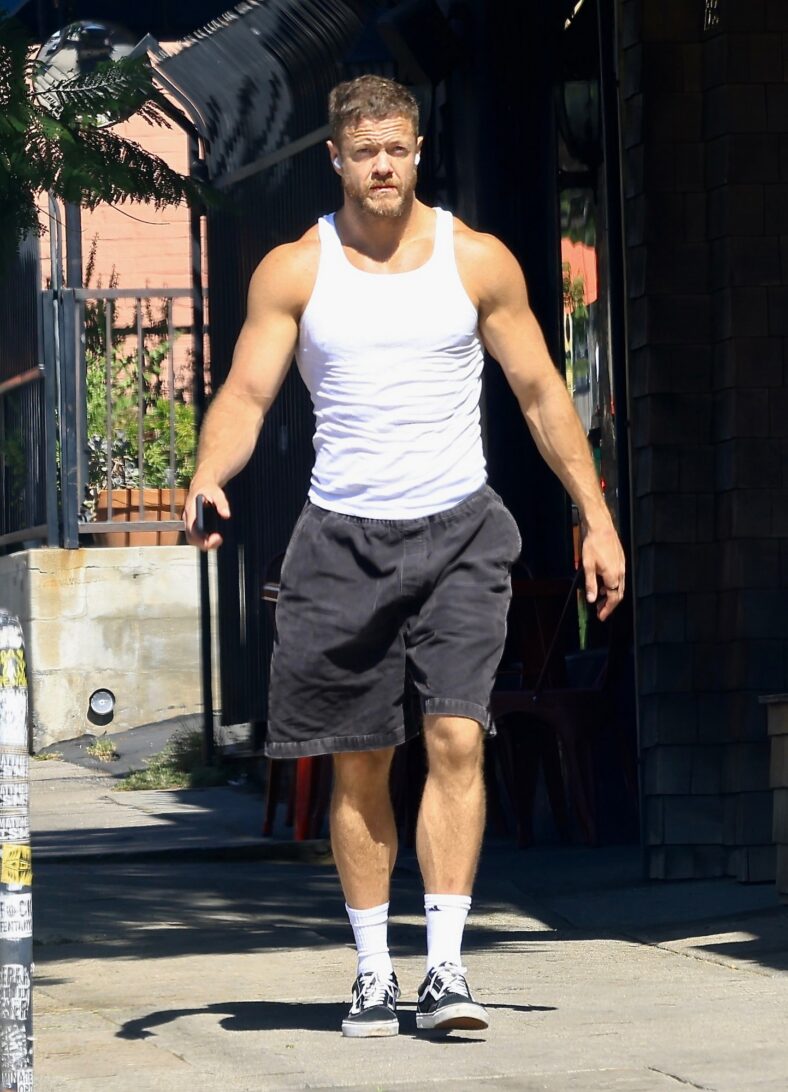 Dan Reynolds runs errands in a tank top