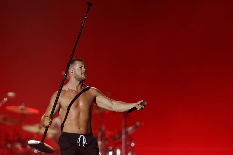 Dan Reynolds of Imagine Dragons performs on Mundo Stage as part of the Rock In Rio Festival at Cidade do Rock on September 14, 2024 in Rio de Janeiro, Brazil