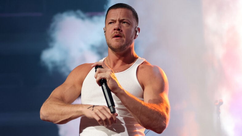 Dan Reynolds performs on stage during Super Bowl event
