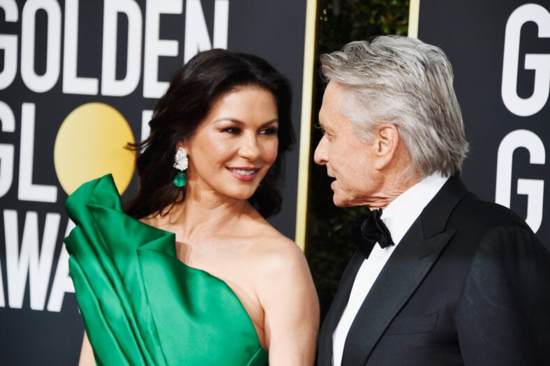 Michael Douglas and Catherine Zeta Jones past stock image on the red carpet