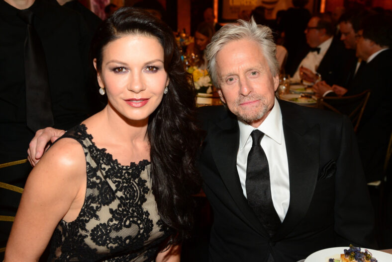 Michael Douglas and Catherine Zeta Jones past stock image on the red carpet