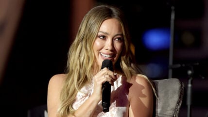 Hilary Duff speaks on stage during An Evening With Hilary Duff event at Grammy Museum