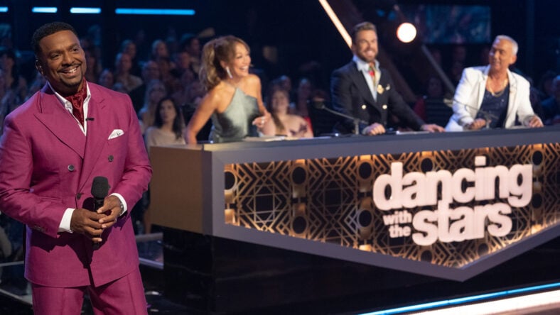 DWTS judges in the background with ALFONSO RIBEIRO standing on the left