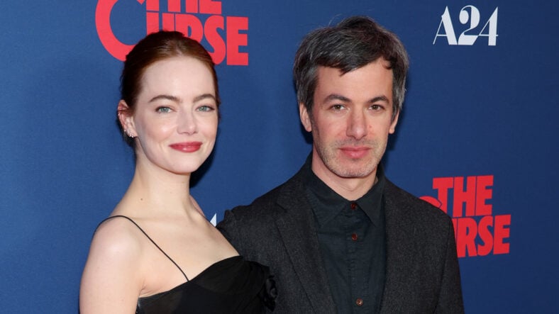 Emma Stone and Nathan Fielder on red carpet at The Curse premiere