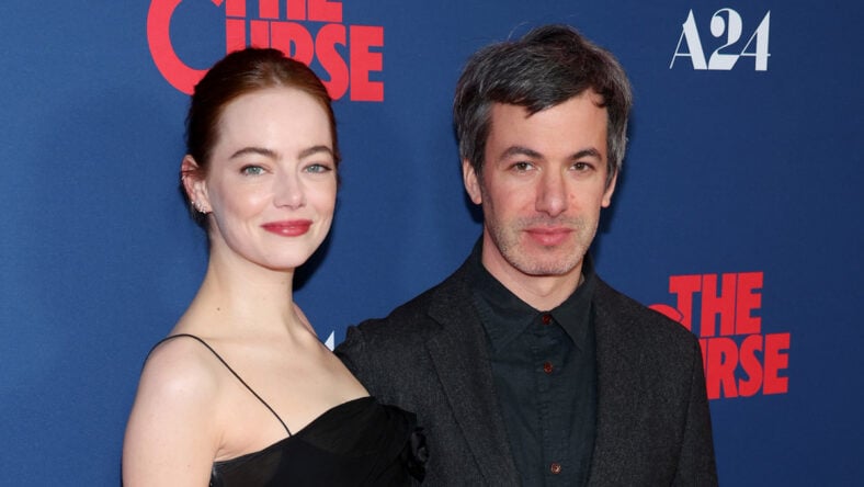 Emma Stone and Nathan Fielder on red carpet at The Curse premiere