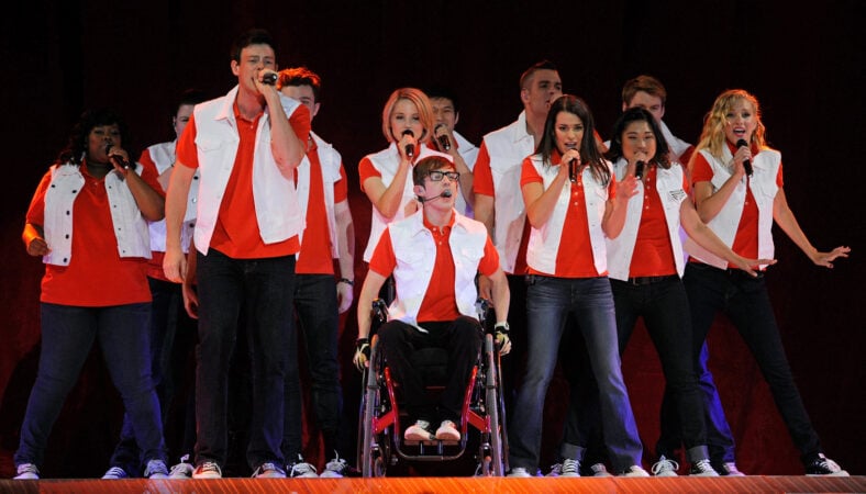 Glee cast performing at an early 2010s event
