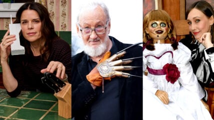 Composite photo of Neve Campbell, Robert Englund, and Vera Farmiga