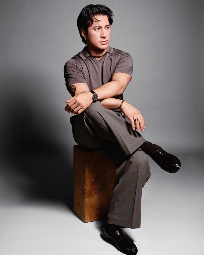 Hudson Williams poses for a Bvlgari photo shoot