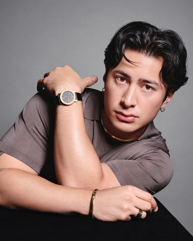 Hudson Williams poses for a Bvlgari photo shoot