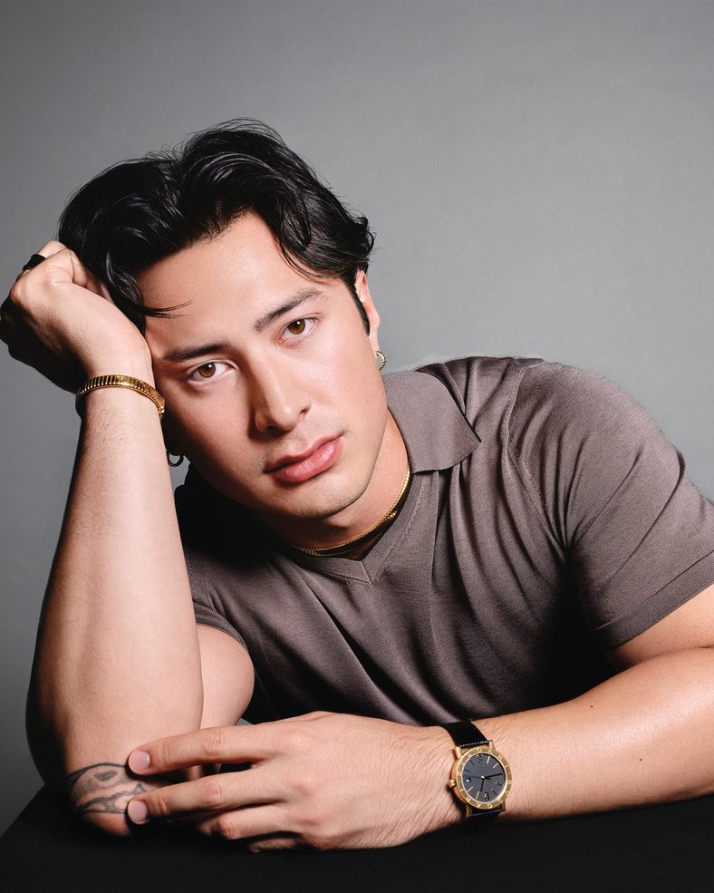 Hudson Williams poses for a Bvlgari photo shoot
