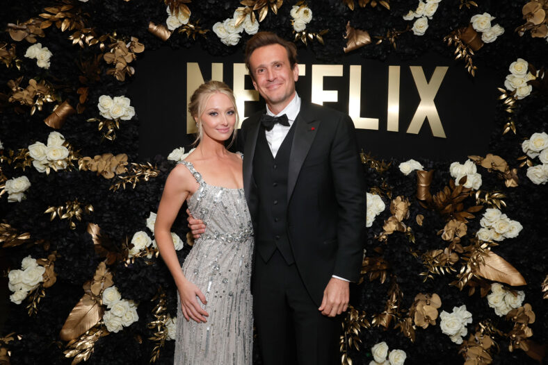  Kayla Radomski and Jason Segel attend Netflix's 2024 Golden Globe After Party at Spago on January 07, 2024 in Beverly Hills, California. 