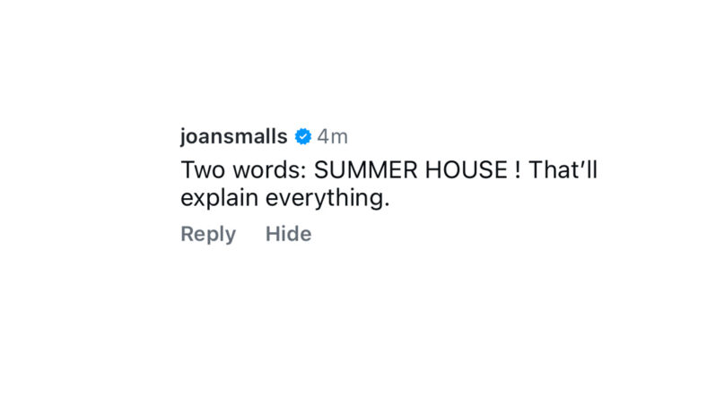 Joan Smalls Instagram comment screen grab from Just Jared's Instagram