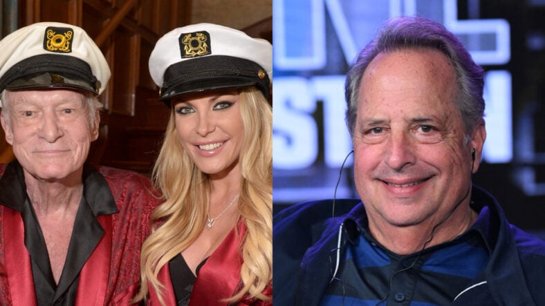 Crystal and Hugh Hefner stock photo with Jon Lovitz stock photo