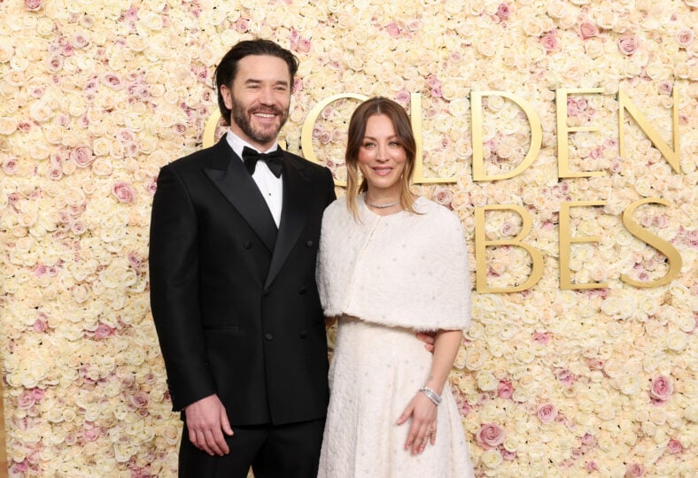 Kaley Cuoco and Tom Pelphrey at the 2025 Golden Globes
