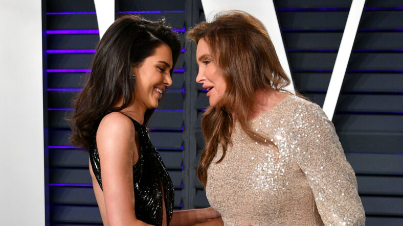 Kendall Jenner and Caitlyn Jenner greeting one another on a red carpet