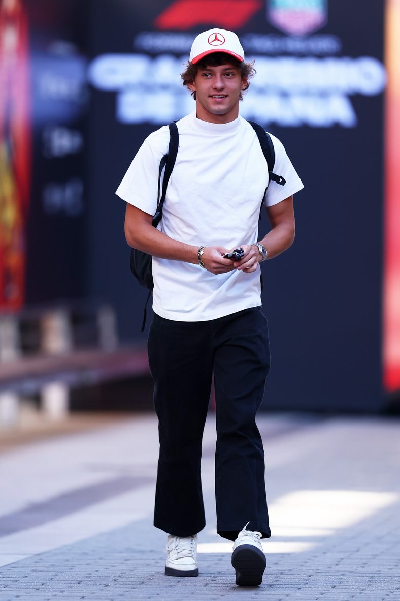 Kimi Antonelli arrives in the Paddock prior to practice ahead of the F1 Grand Prix of Spain