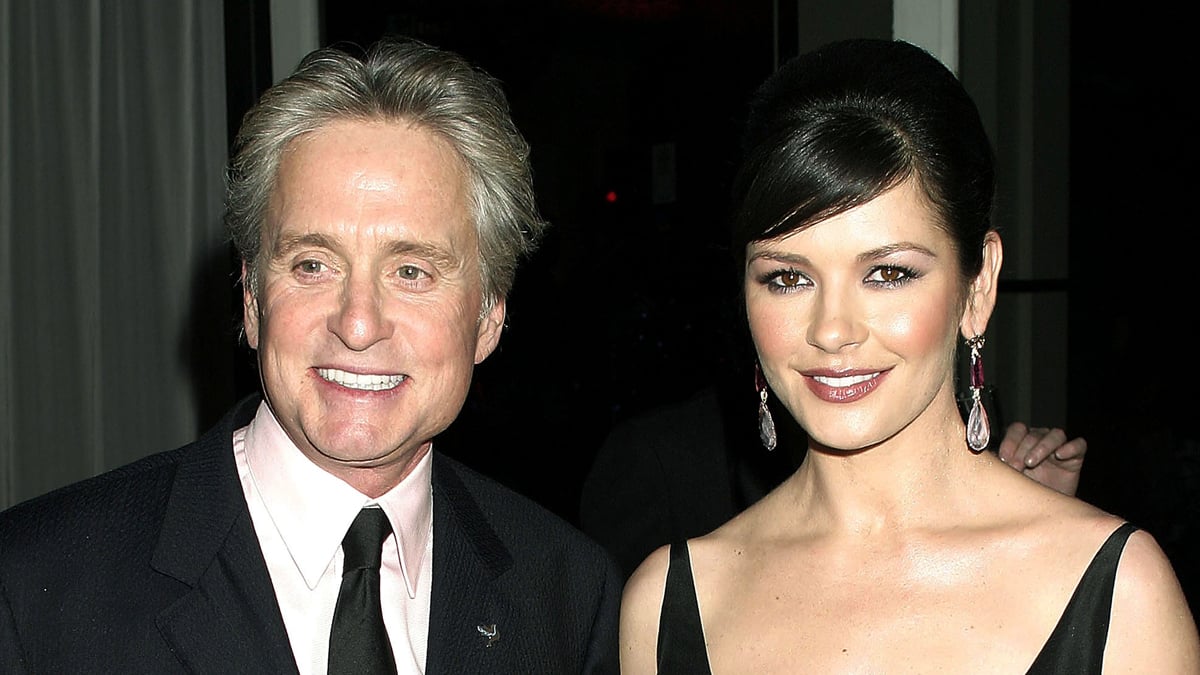 Michael Douglas and Catherine Zeta Jones past stock image on the red carpet