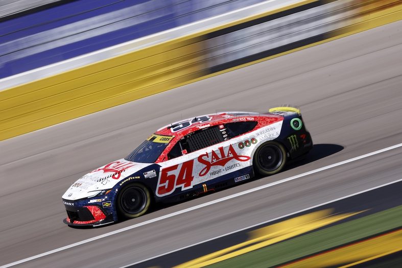 Ty Gibbs, driver of the #54 Saia Freight + Logistics Toyota, drives during practice for the NASCAR Cup Series South Point 400 at Las Vegas Motor Speedway on October 03