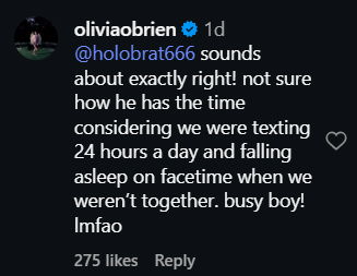 Olivia Brien comment on Instagram.