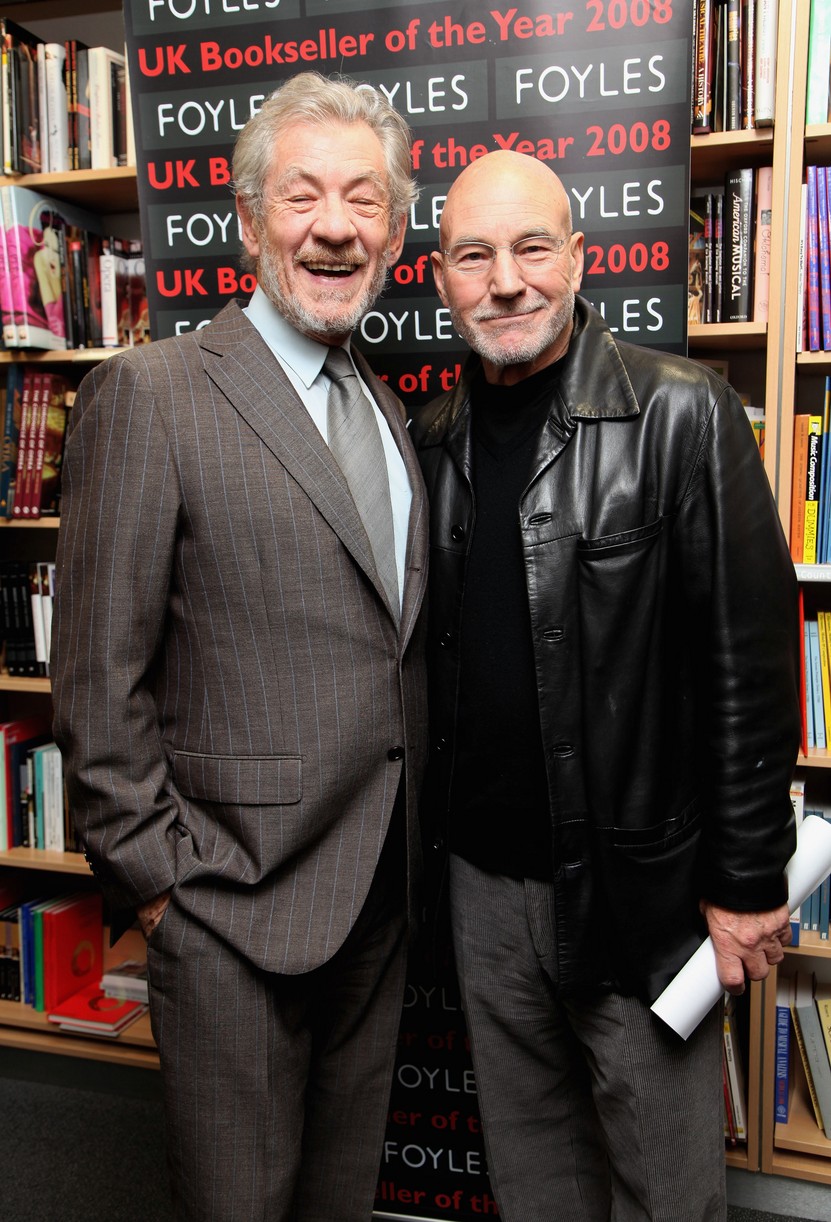 Patrick Stewart and Ian McKellen posing together for a photo.