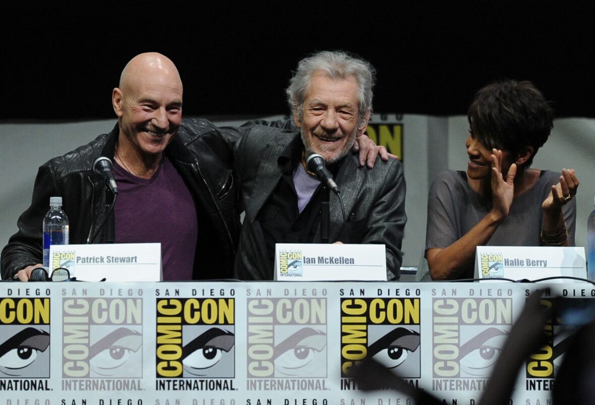 Patrick Stewart and Ian McKellen posing together for a photo.