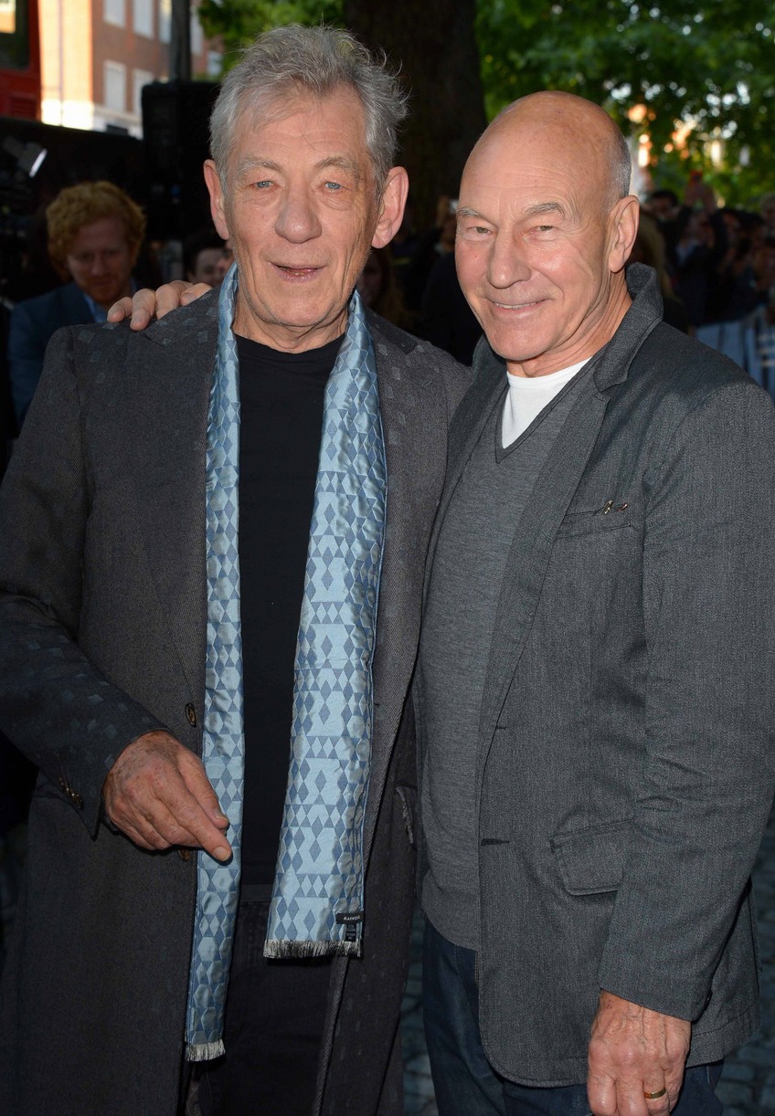 Patrick Stewart and Ian McKellen posing together for a photo.