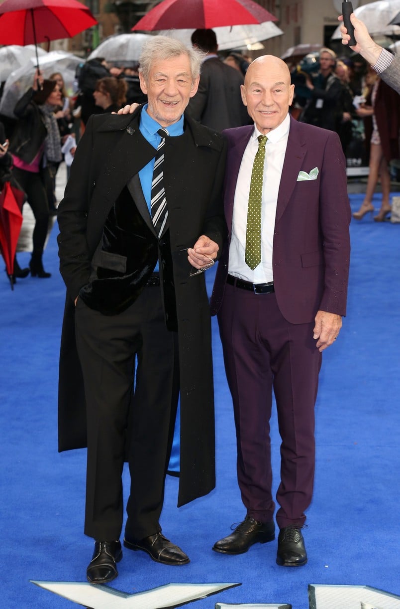 Patrick Stewart and Ian McKellen posing together for a photo.