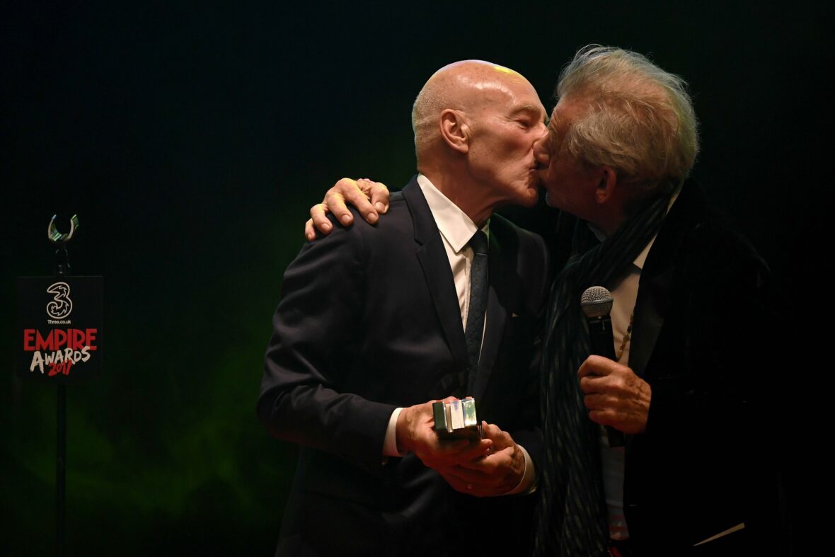 Patrick Stewart and Ian McKellen posing together for a photo.