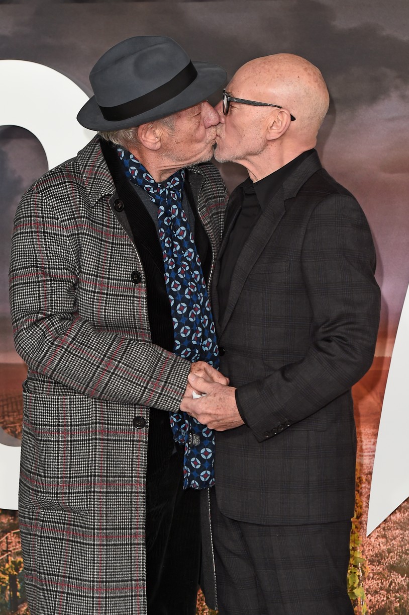 Patrick Stewart and Ian McKellen posing together for a photo.
