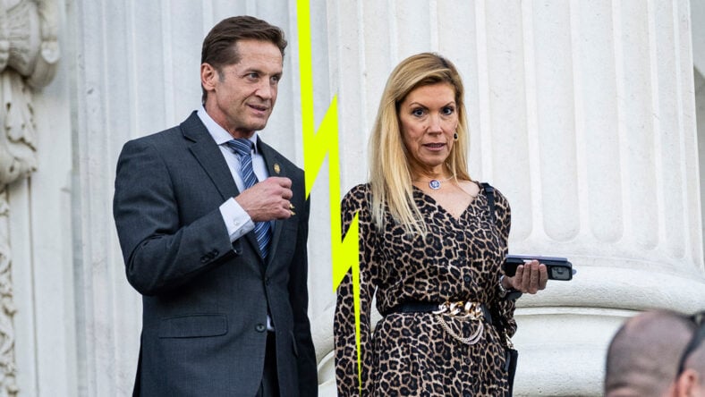 Rich McCormick and Beth Van Duyne with a yellow lightning bolt between them