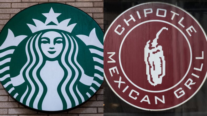 Photos of Starbucks and Chipotle logos on franchise locations