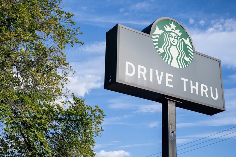 Photo of a Starbucks drive thru sign