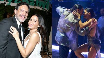 Steve Kazee and Jenna Dewan at the Baby2Baby gala in 2022 on the left, and Jenna Dewan and Val Chmerkovskiy dancing on October 6 on the right