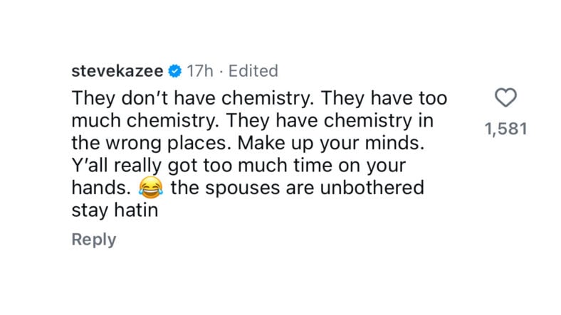 Steve Kazee Instagram comment screen grab