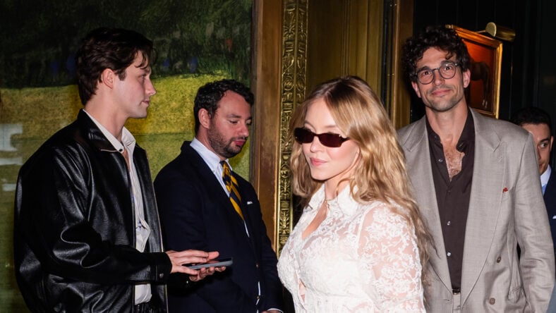 (L-R) Stephen Kalyn, Sydney Sweeney, Paul Anthony Kelly and Todd Lieberman are seen in Midtown on October 03, 2026 in New York City.