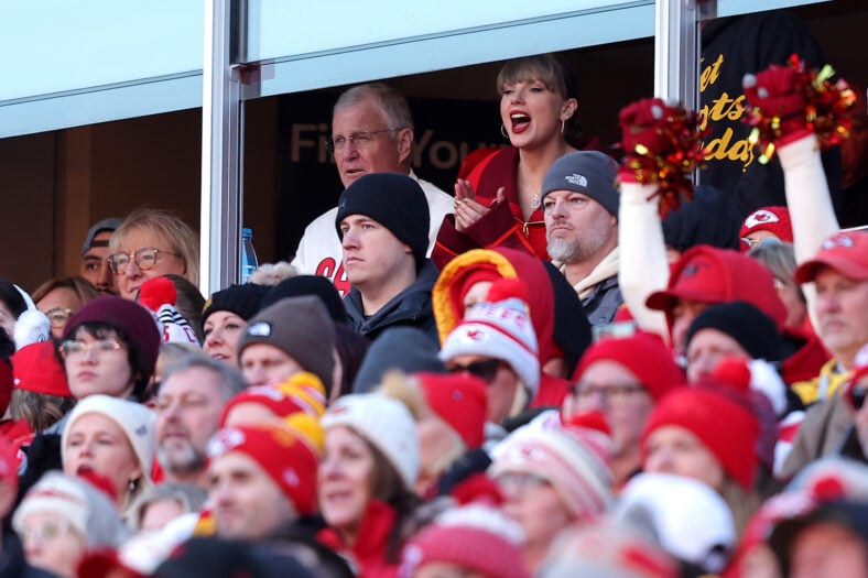 Taylor Swift inside the Chiefs suite during one of Travis Kelce's NFL games 