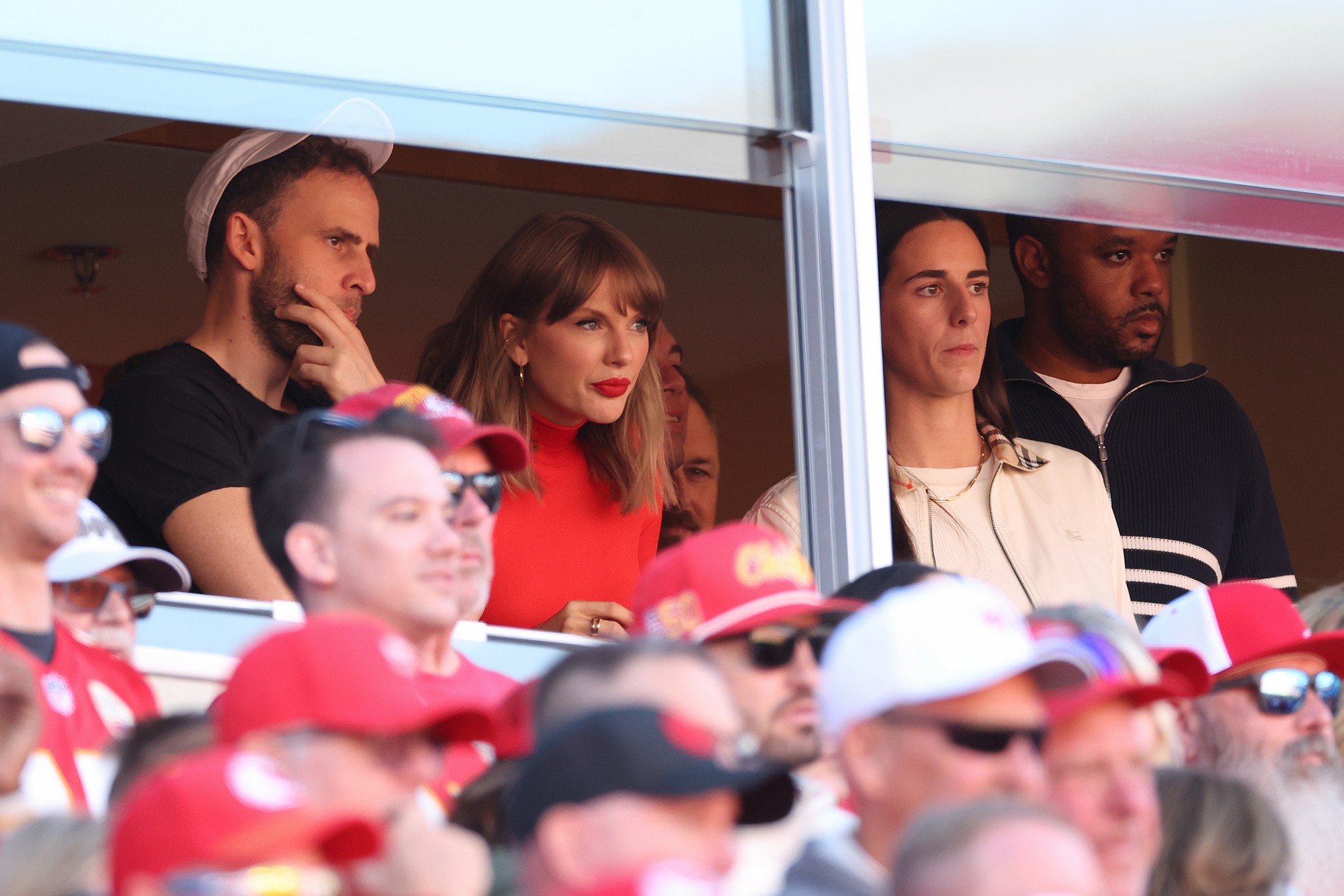Taylor Swift and friends at the 2026 Chiefs vs Chargers game on October 18