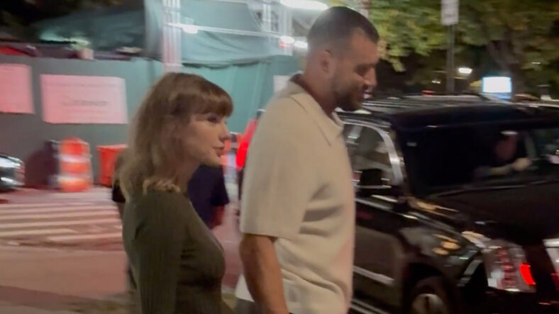 Taylor Swift and Travis Kelce leaving dinner