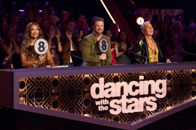 Carrie Ann Inaba, Derek Hough, and Bruno Tonioli give their scores on DWTS